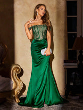 Random Floral Print Ruched Bandeau High Slit Fishtail Dress
